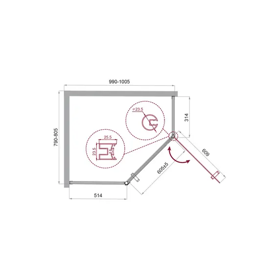 Душевой уголок BelBagno UNO-195-PH-1-100/80-C-Cr