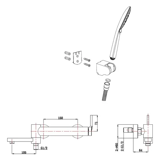 Смеситель для ванны и душа c ручным душем BelBagno ETNA ETN-SET-VDH-IN