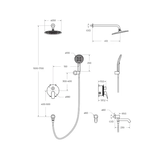 Душевой комплект встраиваемый с изливом BelBagno MARINO-VDSET-CRM
