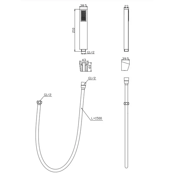 Ручной душ со шлангом и держателем BelBagno LUCE LUC-DFS-NERO
