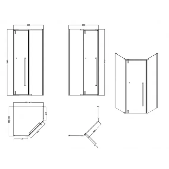 Душевое ограждение ESBANO ESS-90PR-B  90х90х195 без поддона