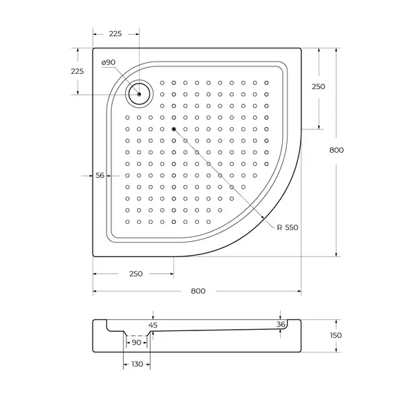 Акриловый поддон BelBagno TRAY-BB-R-80/85/90/95-550-15-W