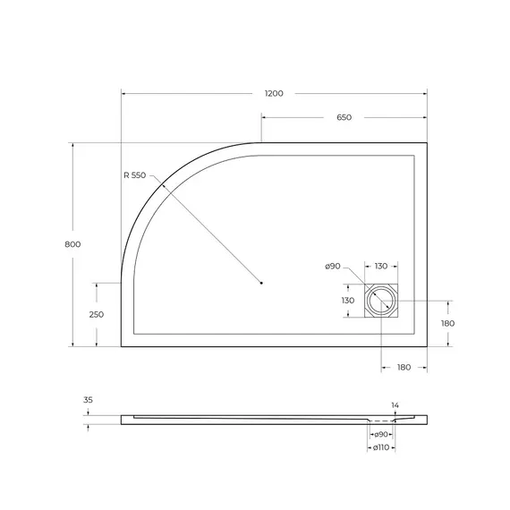 Душевой поддон из искусств.мрамора BelBagno UNO TRAY-MR-UNO-RH-120/80//120/90-550-35-W-L/R-CR в комплекте с сифоном