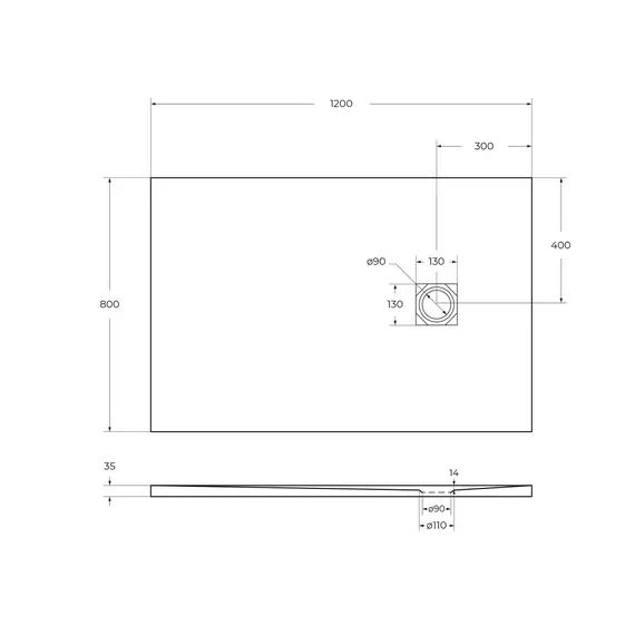 Душевой поддон из искусств. мрамора  BelBagno UNO TRAY-MR-UNO-AH-120/8/90-35-NERO-CR в комплекте с сифоном