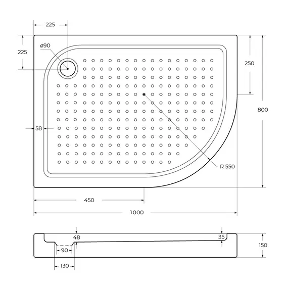 Акриловый поддон BelBagno TRAY-BB-RH-100/80//120/80-550-15-W-L