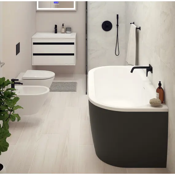 Ванна акриловая CEZARES SLIM WALL-180-80-60-NERO-SET  180х80