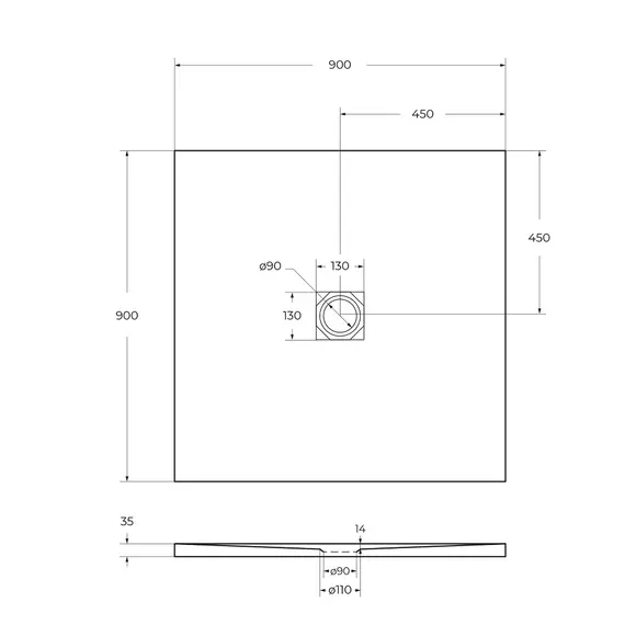 Душевой поддон из искусственного мрамора BelBagno UNO TRAY-MR-UNO-A-90-35-NERO-CR  в комплекте с сифоном