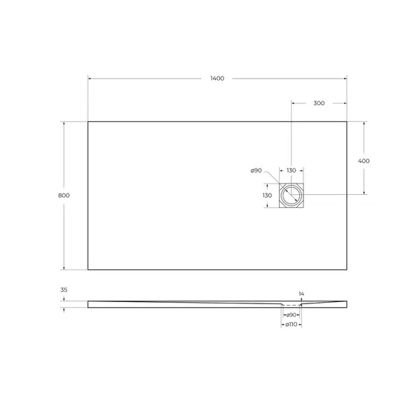 Душевой поддон из искусств. мрамора BelBagno UNO TRAY-MR-UNO-AH-35-W-CR в комплекте с сифоном