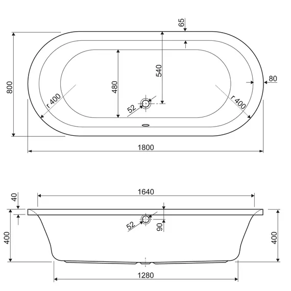 Акриловая ванна CEZARES METAURO-Central-180-80-40-W37  180х80
