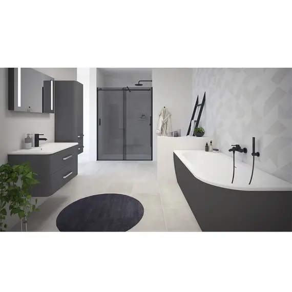 Акриловая ванна CEZARES SLIM CORNER-180-80-60-L/R-NERO-SET  180х80