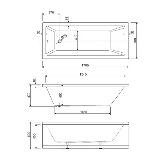 Акриловая ванна CEZARES PLANE SOLO-W37