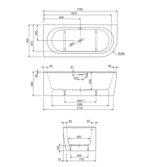 Акриловая ванна CEZARES SLIM CORNER-180-80-60-L/R-W37-SET  180х80