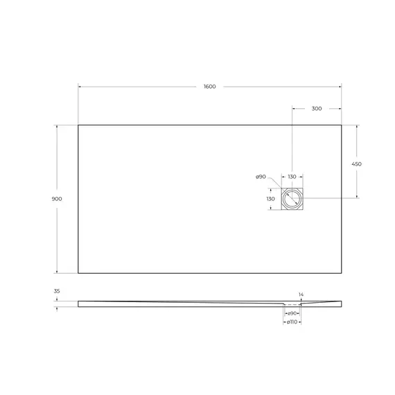 Душевой поддон из искусств. мрамора BelBagno UNO TRAY-MR-UNO-AH-35-W-CR в комплекте с сифоном