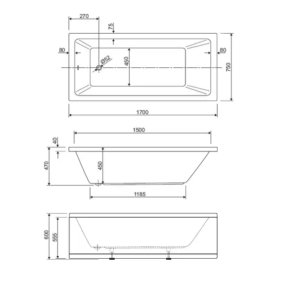 Акриловая ванна CEZARES PLANE SOLO-W37