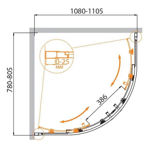 Душевой уголок CEZARES MOLVENO-RH-2-C-Cr-IV
