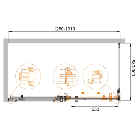 Душевой уголок CEZARES STYLUS-O-M-AH-1-130/90-C-Cr  130х90