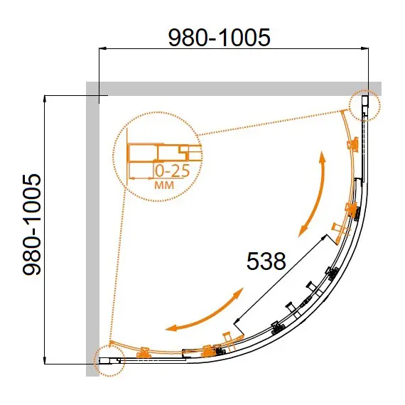 Душевой уголок CEZARES MOLVENO-R-2-P-Cr
