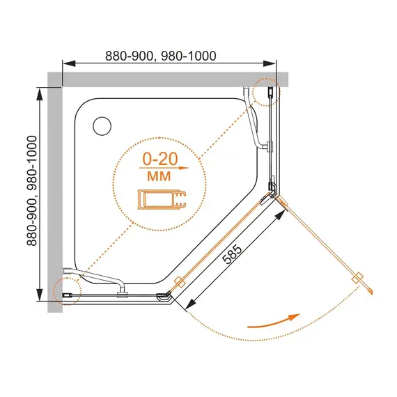 Душевой уголок CEZARES BERGAMO-W-P-1-C-Cr-L/R-IV