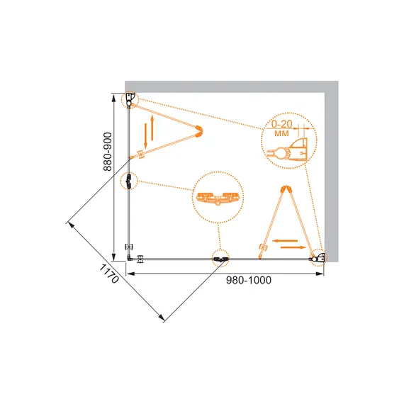 Душевой уголок CEZARES ELENA-W-ASH-2-C-Cr