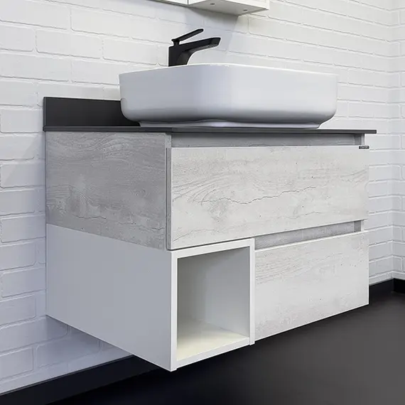 Тумба-умывальник Comforty Прага-75 дуб белый с графитовой столешницей с раковиной