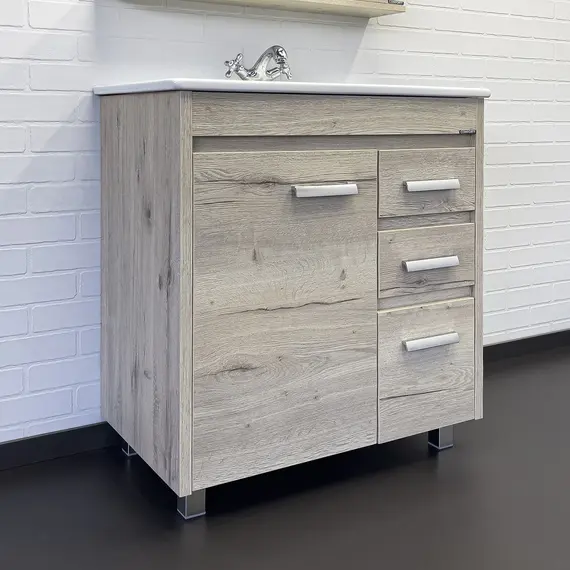 COMFORTY. Тумба-умывальник "Марио-60/75 " дуб дымчатый /сосна с раковиной Quadro 60/75