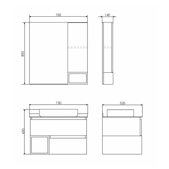 Тумба-умывальник Comforty Прага-75 дуб белый с графитовой столешницей с раковиной