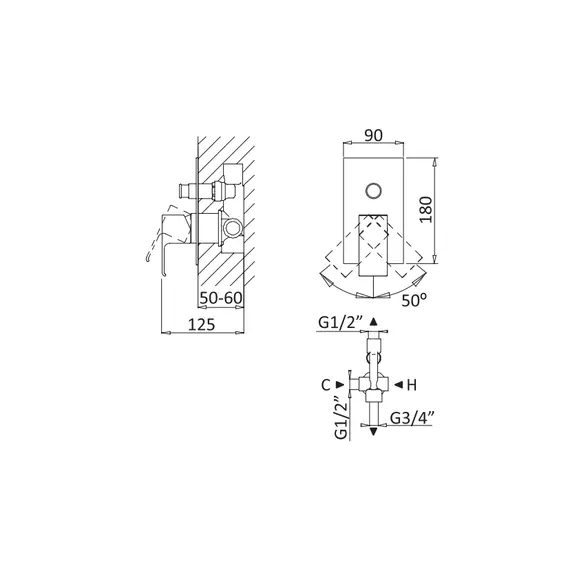 Встраиваемый смеситель для душа CEZARES PORTA-VDIM-NOP