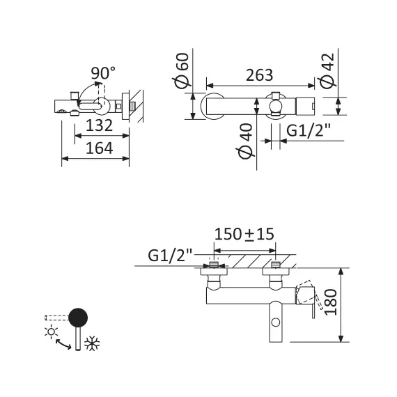 Смеситель для ванны и душа CEZARES LEAF-VD-L-01