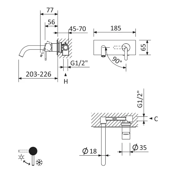 Смеситель для раковины встраиваемый CEZARES LEAF-BLI1-L-NOP