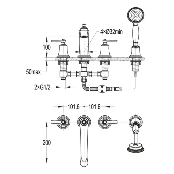 Смеситель на борт ванны CEZARES LIBERTY-F-BVD4-01