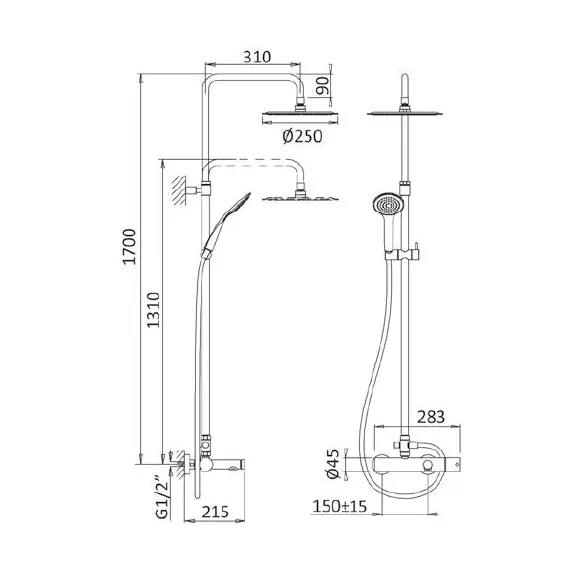 Душевая стойка с верхним и ручным душем CEZARES CZR-B-CVD-SR