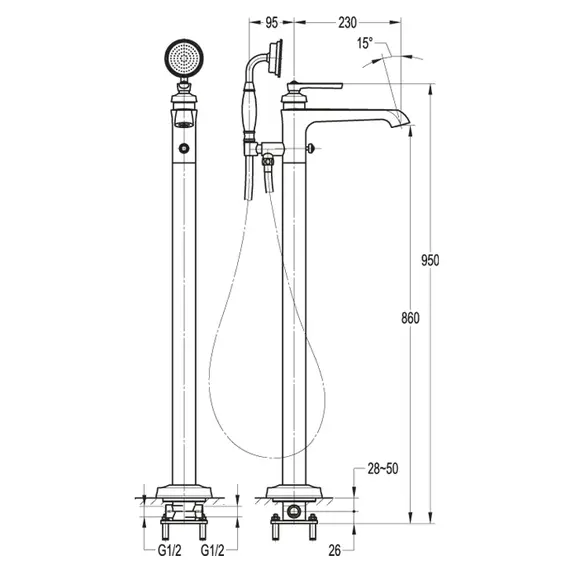 Напольный смеситель для ванны CEZARES LIBERTY-F-VDP-01
