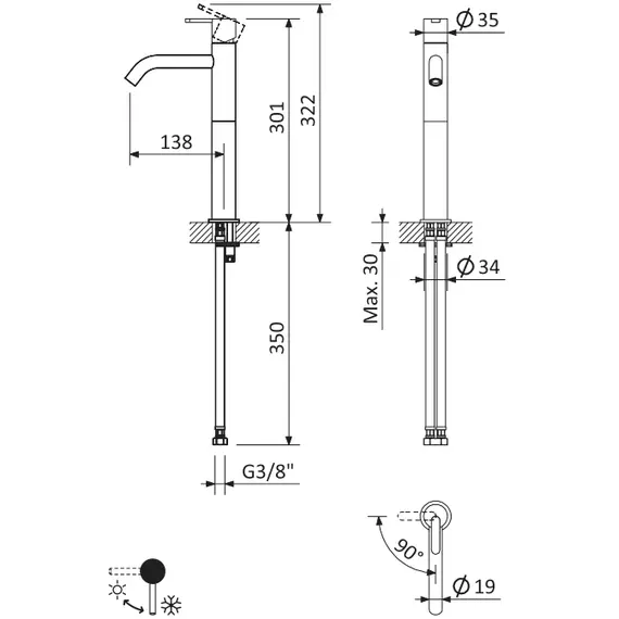 Смеситель для раковины CEZARES LEAF-LC2-L-01-W0