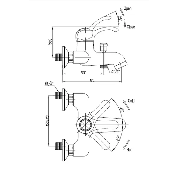 Смеситель для ванны и душа CEZARES LIRA-M-VDM1-01