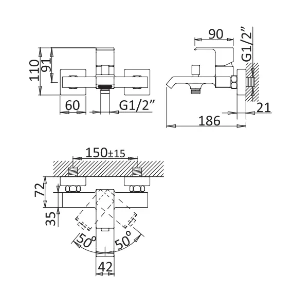 Смеситель для ванны и душа CEZARES PORTA-VM-01