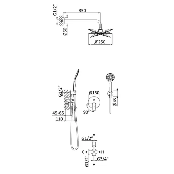 Душевая система встраиваемая CEZARES NAUTIC-DSIP-01