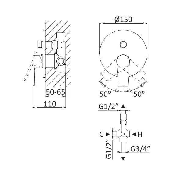 Встраиваемый смеситель для душа CEZARES NAUTIC-VDIM-01