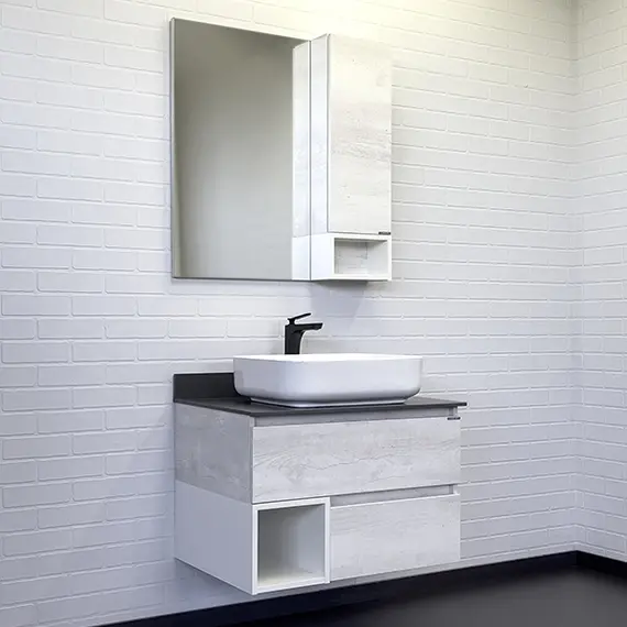 Тумба-умывальник Comforty Прага-75 дуб белый с графитовой столешницей с раковиной