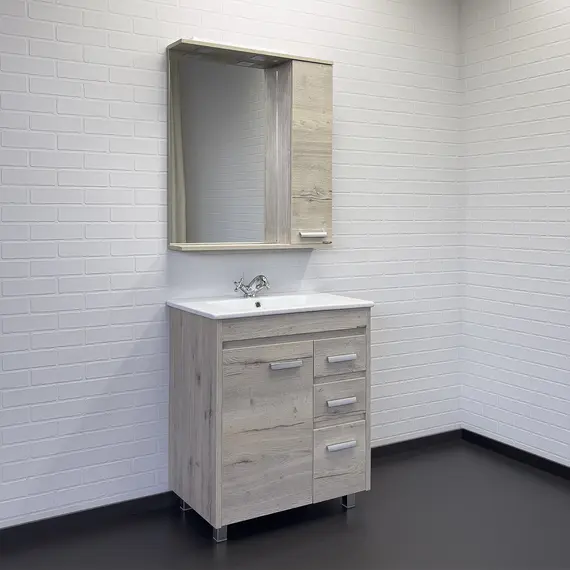 COMFORTY. Тумба-умывальник "Марио-60/75 " дуб дымчатый /сосна с раковиной Quadro 60/75