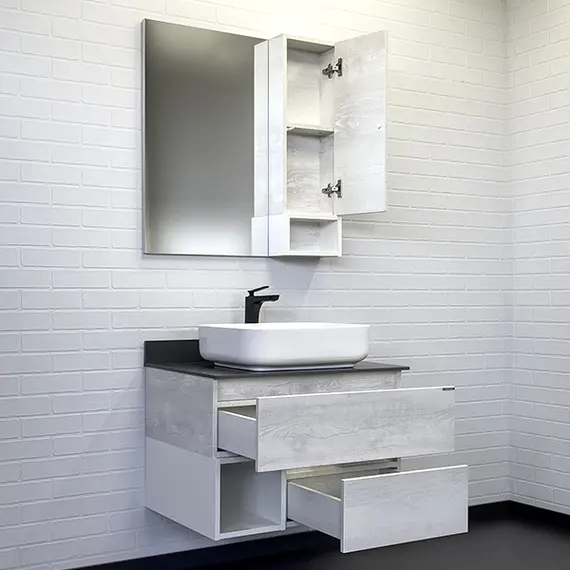 Тумба-умывальник Comforty Прага-75 дуб белый с графитовой столешницей с раковиной