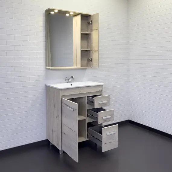 COMFORTY. Тумба-умывальник "Марио-60/75 " дуб дымчатый /сосна с раковиной Quadro 60/75