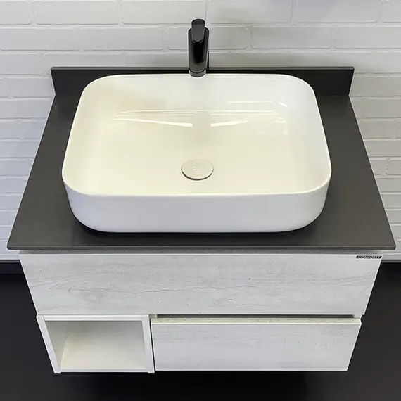 Тумба-умывальник Comforty Прага-75 дуб белый с графитовой столешницей с раковиной