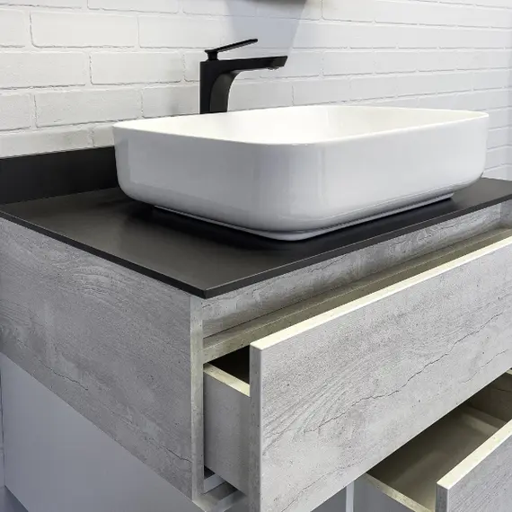 Тумба-умывальник Comforty Прага-75 дуб белый с графитовой столешницей с раковиной