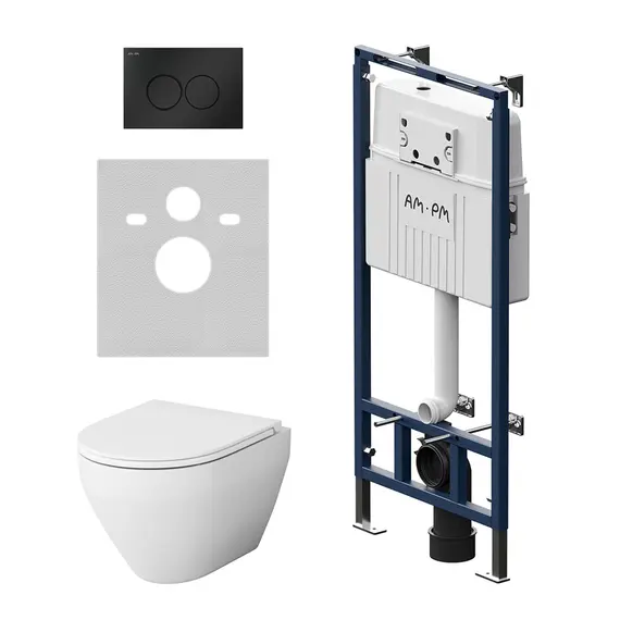 AM.PM  Инсталляция MasterFit с клав L черн мат с подвес унит Spirit V2.0 FlashClean с сид м/л