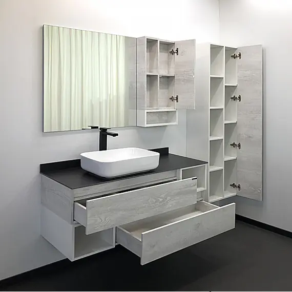 Тумба-умывальник Comforty Прага-120 дуб белый с графитовой столешницей с раковиной