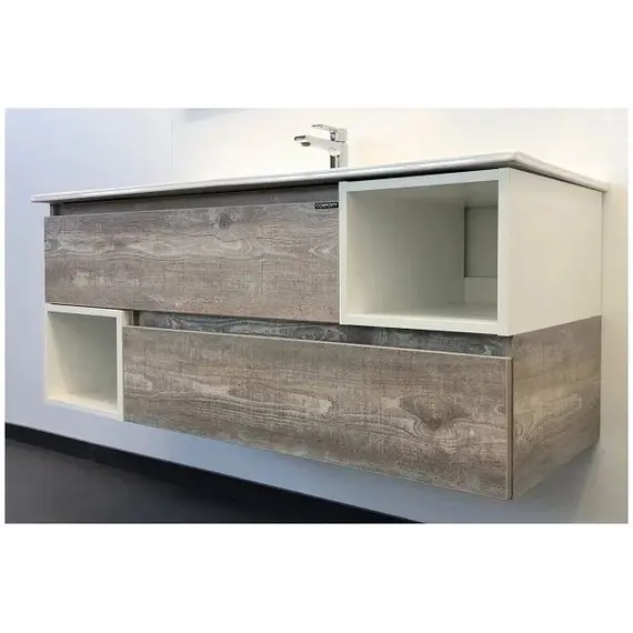 COMFORTY. Тумба-умывальник "Турин" дуб белый /бежевый с раковиной COMFORTY