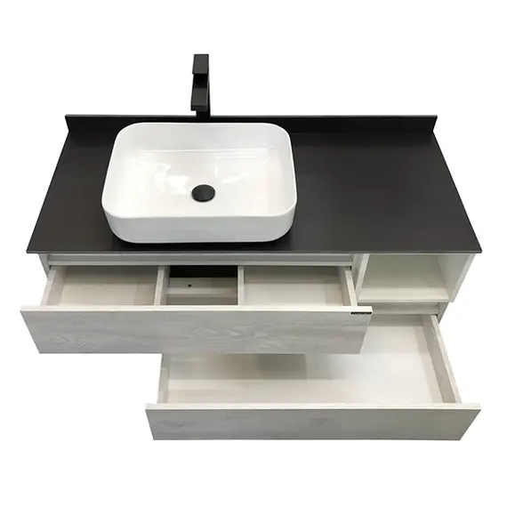 Тумба-умывальник Comforty Прага-120 дуб белый с графитовой столешницей с раковиной