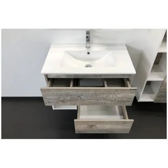 COMFORTY. Тумба-умывальник "Турин" дуб белый /бежевый с раковиной COMFORTY