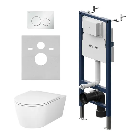 AM.PM Инсталляция с клав PrimeFit L, бел глянц, с подвес унит Func 54 FlashClean с сид м/лифт