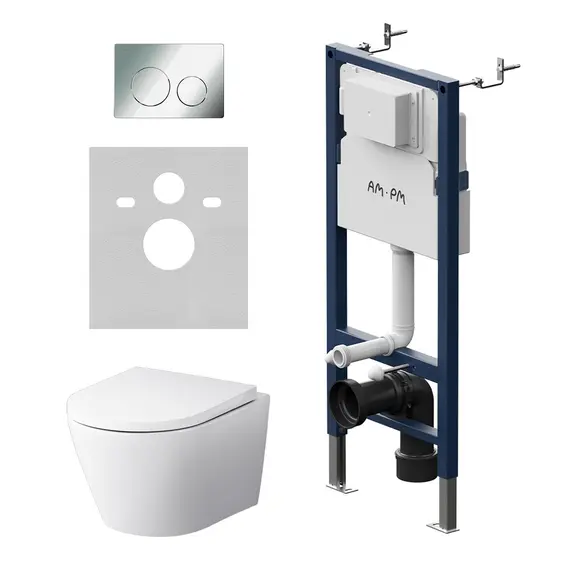 AM.PM Инсталляция с клав PrimeFit L глянц хром с подвес унит Sense FlashClean с сид м/лифт